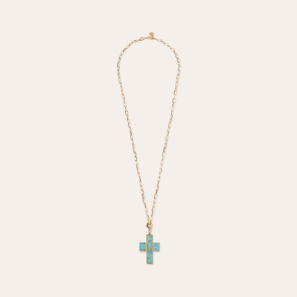 Gold-Set Cross Long Necklace Gold - Turquoise