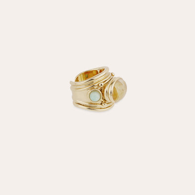 Bague Simone dorée - Hématoide jaune & Turquoise