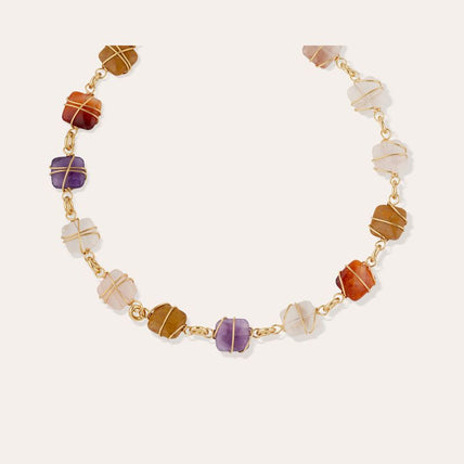 Collier Rainbow Square Multi petit modèle doré - Cornaline, Améthyste & Cristal de roche