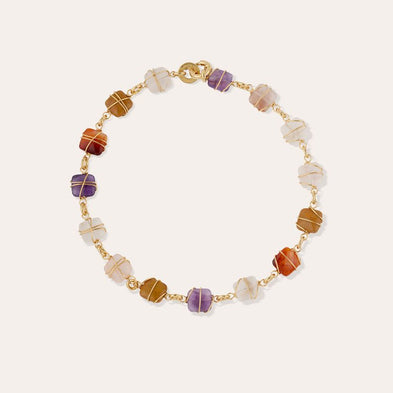 Collier Rainbow Square Multi petit modèle doré - Cornaline, Améthyste & Cristal de roche