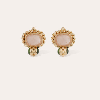 Amarante gold cabochon earrings - Rose Quartz