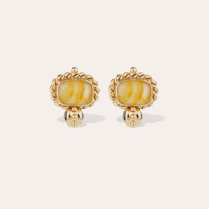 Boucles d'oreilles Amarante cabochons dorées - Hématoide jaune - Jaspe Kambaba
