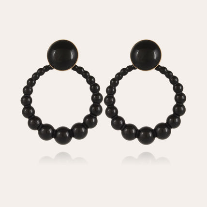 Boucles d'oreilles Andy grand modèle acétate dorées - Noir