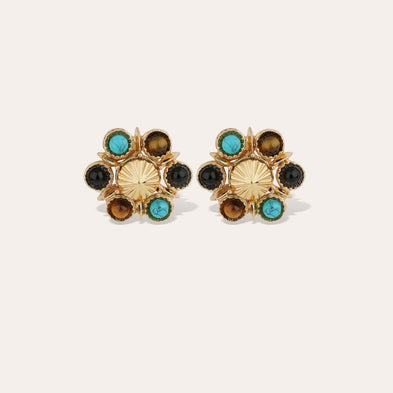 Boucles d'oreilles Augusta dorées - Turquoise & OEil de Tigre 