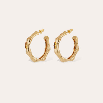 Boucles d'oreilles créoles Bambou strass petit modèle dorées