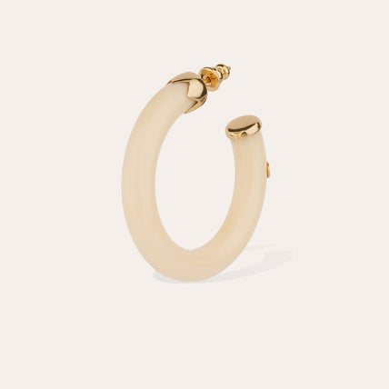 Boucles d'oreilles créoles Caftan petit modèle acétate dorées - Ivoire