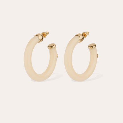 Boucles d'oreilles créoles Caftan petit modèle acétate dorées - Ivoire
