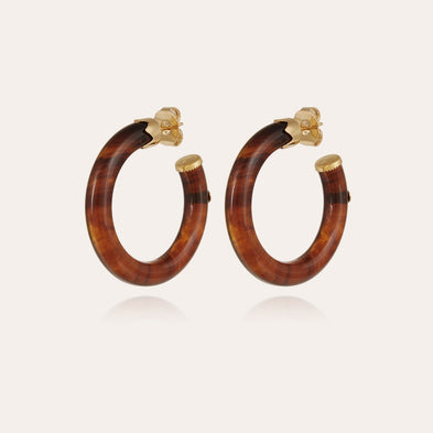 Boucles d'oreilles Caftan petit modèle acétate dorées - Marron