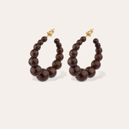 Boucles d'oreilles créoles Andy petit modèle acétate dorées - Marron