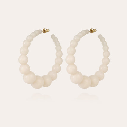 Boucles d'oreilles créoles Andy acétate grand modèle dorées - Blanc