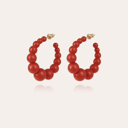 Pendientes de aro Andy, modelo pequeño, de acetato dorado - Rojo
