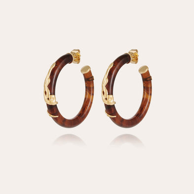 Boucles d'oreilles créoles Cobra petit modèle dorées - Marron