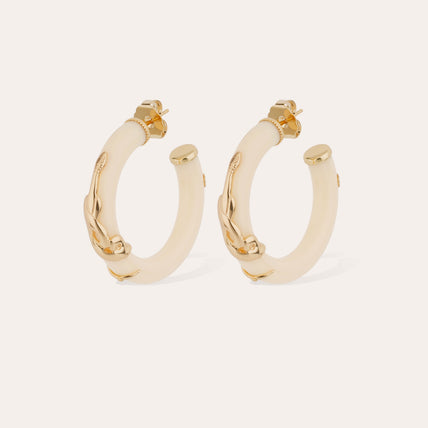 Boucles d'oreilles créoles Cobra petit modèle acétate dorées - Ivoire