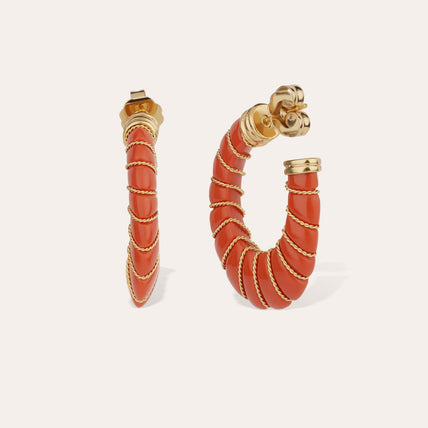 Cyclade small model gold-plated earrings - Coral