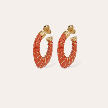 Cyclade small model gold-plated earrings - Coral