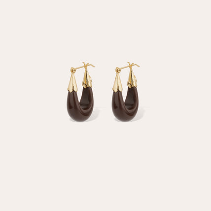 Boucles d'oreilles Ecume petit modèle acétate dorées - Marron