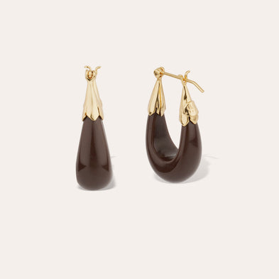 Boucles d'oreilles Ecume petit modèle acétate dorées - Marron