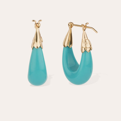 Boucles d'oreilles Ecume petit modèle acétate dorées  - Turquoise
