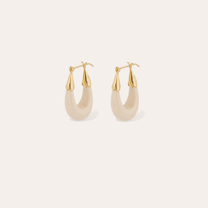 Boucles d'oreilles Écume petit modèle acétate dorées - Ivoire