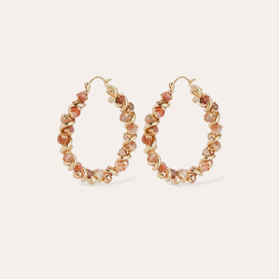Boucles d'oreilles créoles Eurydice dorées - Hématoide rouge & Cornaline
