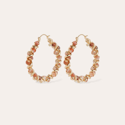 Boucles d'oreilles créoles Eurydice dorées - Hématoide rouge & Cornaline