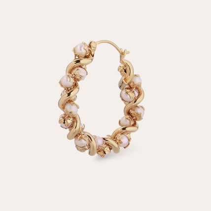Eurydice Small Gold Hoop Earrings - Cultured Pearls