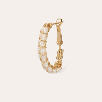 Boucles d'oreilles créoles Lyre dorées - Nacre blanche