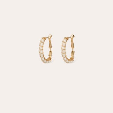 Boucles d'oreilles créoles Lyre dorées - Nacre blanche