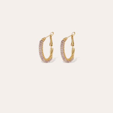 Boucles d'oreilles créoles Lyre dorées - Améthyste