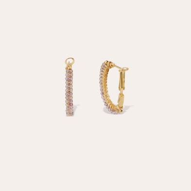 Boucles d'oreilles créoles Lyre dorées - Améthyste