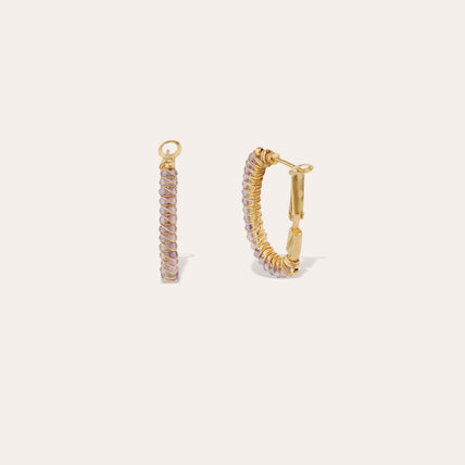 Boucles d'oreilles créoles Lyre dorées - Améthyste