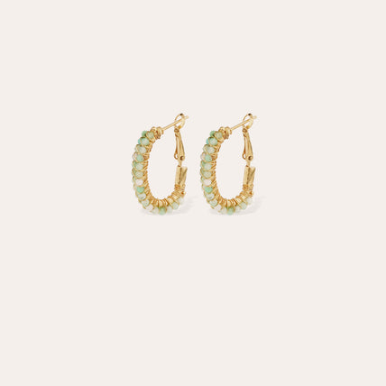 Boucles d'oreilles Créoles Lyre dorées - Calcite bleue