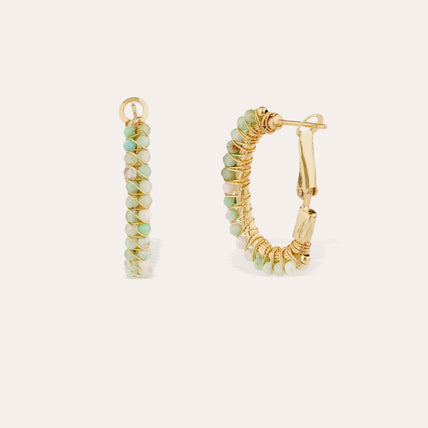 Boucles d'oreilles Créoles Lyre dorées - Calcite bleue