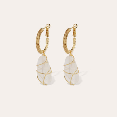 Boucles d'oreilles Lyre Rainbow dorées - Cristal de roche 