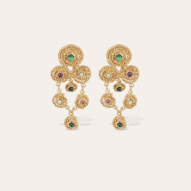 Boucles d'oreilles Mistral petit modèle dorées - Malachite & Améthyste