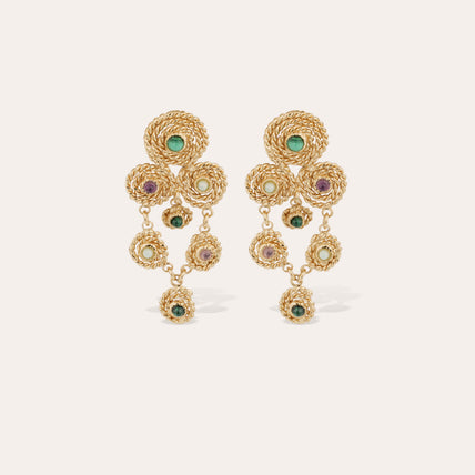 Mistral Small Gold Earrings - Malachite & Amethyst