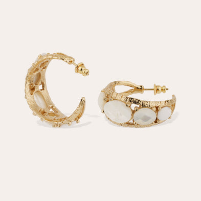 Orea cabochon gold earrings - White Mother-of-Pearl