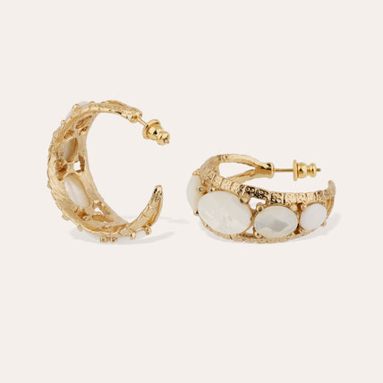 Orea cabochon gold earrings - White Mother-of-Pearl