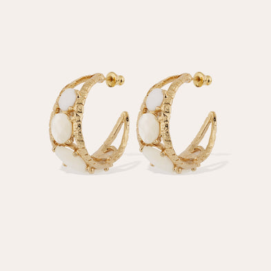 Orea cabochon gold earrings - White Mother-of-Pearl