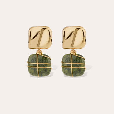 Gold Rainbow Square Earrings - Vessonite