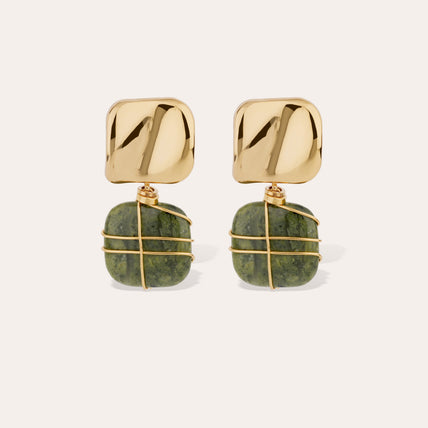 Rainbow Square gold earrings - Vessonite
