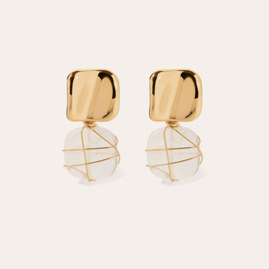 Rainbow Square gold earrings - Rock Crystal