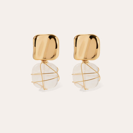 Boucles d'oreilles Rainbow Square dorées - Cristal de roche