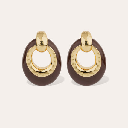 Boucles d'oreilles Selva grand modèle acétate dorées - Marron