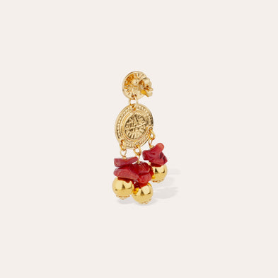 Boucles d'oreilles Sequin deux rangs dorées - Bambou corail