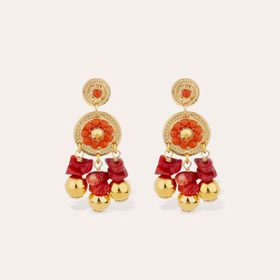 Boucles d'oreilles Sequin deux rangs dorées - Bambou corail