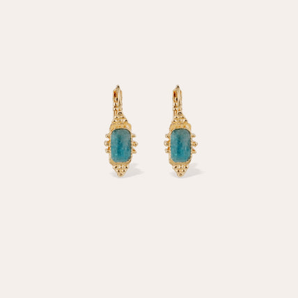 Boucles d'oreilles Serti Talisman petit modèle dorées - Apatite bleue