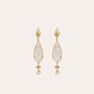 Boucles d'oreilles Serti Goutte petit modèle dorées - Nacre blanche