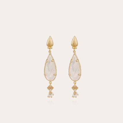 Boucles d'oreilles Serti Goutte petit modèle dorées - Nacre blanche