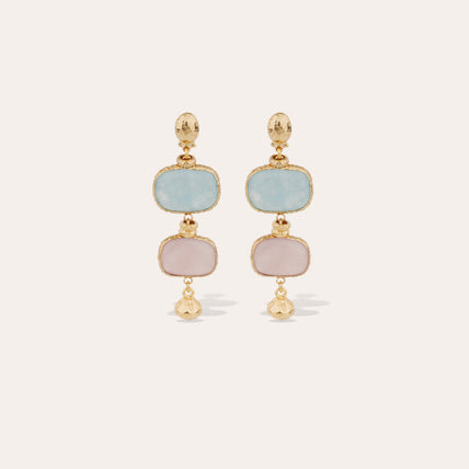 Boucles d'oreilles Silene petit modèle dorées - Amazonite & Quartz rose